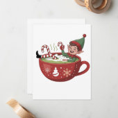 クリスマスに抹茶風呂に入るユーモラスなエルフ ノートカード (正面/裏面インサイチュ)