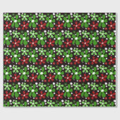 クリスマスに抽象芸術、赤と緑の花 ラッピングペーパー (フラット)