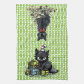 クリスマスに招かれる黒猫 キッチンタオル (縦)