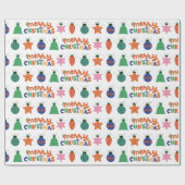 クリスマスに描かれた赤い緑のピンクの手のスタイル ラッピングペーパー (フラット)