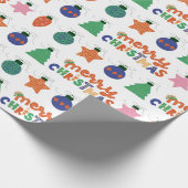 クリスマスに描かれた赤い緑のピンクの手のスタイル ラッピングペーパー (角)