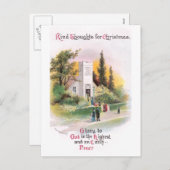 クリスマスに教会に行くヴィンテージ シーズンポストカード (正面/裏面)