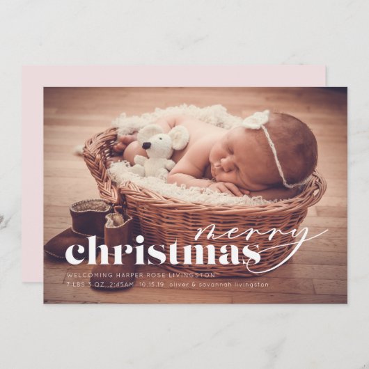 クリスマスに新しい家族が仲間入り! ホリデー フォト カード (正面/裏面)