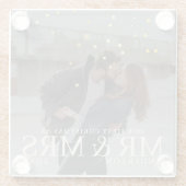 クリスマスに星と暗い夕暮れのカップルの写真 ガラスコースター (裏面)