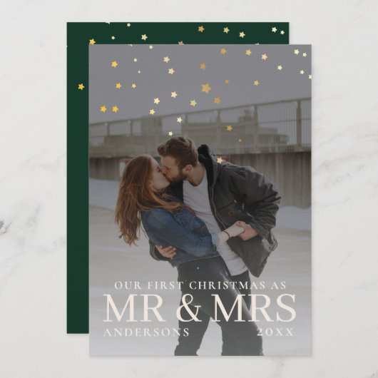 クリスマスに星と暗い夕暮れのカップルの写真 シーズンカード (正面/裏面)