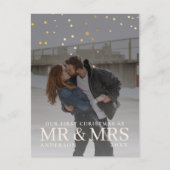 クリスマスに星と暗い夕暮れのカップルの写真 シーズンポストカード (正面)