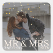 クリスマスに星と暗い夕暮れのカップルの写真 スクエアシール (正面)