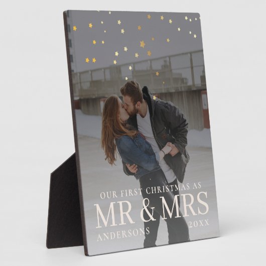 クリスマスに星と暗い夕暮れのカップルの写真 フォトプラーク (側面)