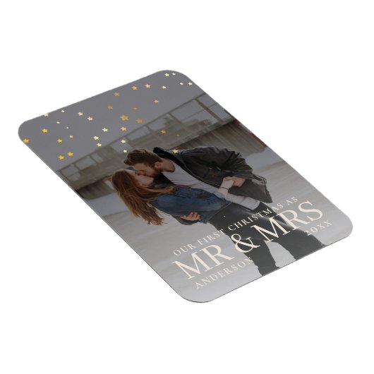 クリスマスに星と暗い夕暮れのカップルの写真 マグネット (右側)