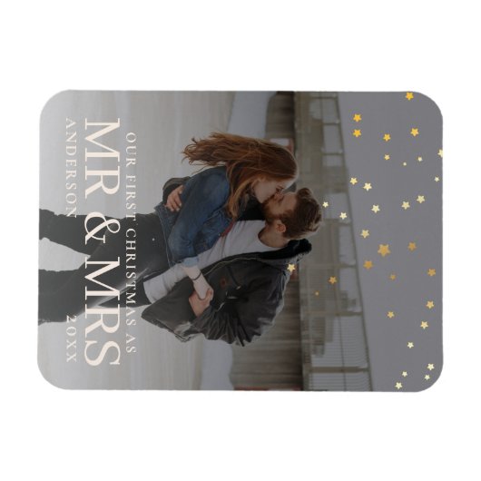 クリスマスに星と暗い夕暮れのカップルの写真 マグネット (横)