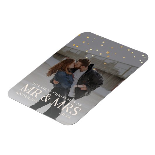 クリスマスに星と暗い夕暮れのカップルの写真 マグネット (左側)