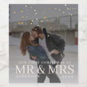 クリスマスに星と暗い夕暮れのカップルの写真 ワインラベル (シングルラベル)