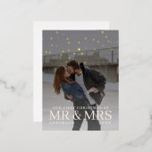 クリスマスに星と暗い夕暮れのカップルの写真 箔シーズンポストカード (正面/裏面)