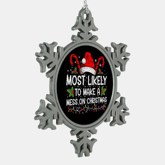 クリスマスに最も散らかりそう スノーフレークピューターオーナメント (左)