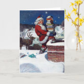 クリスマスに本を届けるサンタクロース カード (黄色い花)