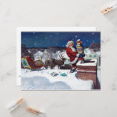 クリスマスに本を届けるサンタクロース カード (正面/裏面インサイチュ)