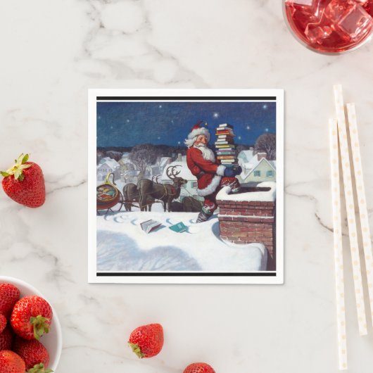 クリスマスに本を届けるサンタ スタンダードカクテルナプキン (インサイチュ)