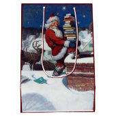 クリスマスに本を届けるサンタ ミディアムペーパーバッグ (裏面)