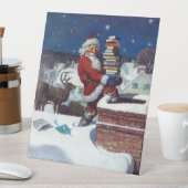 クリスマスに本を届けるサンタ 台座サイン (インサイチュ)