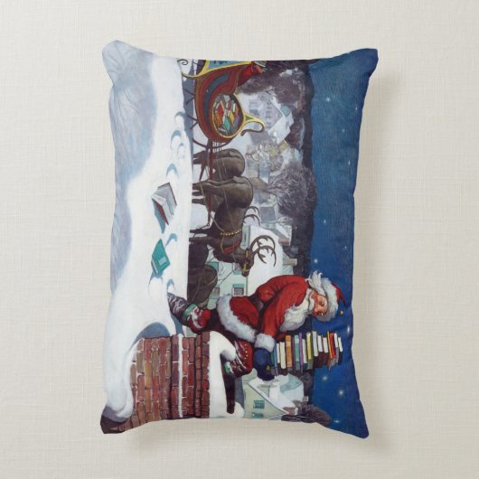 クリスマスに本を贈るサンタ、アクセント枕 アクセントクッション (裏面(縦))