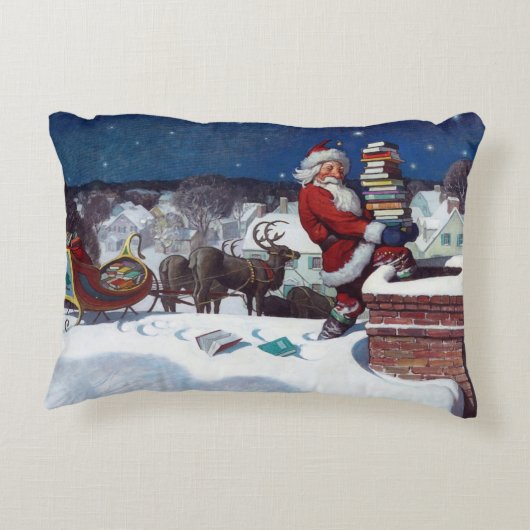 クリスマスに本を贈るサンタ、アクセント枕 アクセントクッション (裏面)