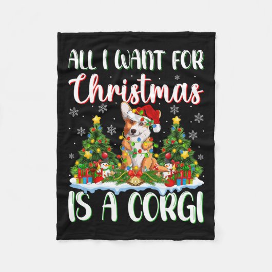 クリスマスに来たいのはコルギドッグのクリスマスツリー フリースブランケット (正面)