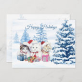 クリスマスに松の木々を産むサンタ子猫 ポストカード (正面/裏面)