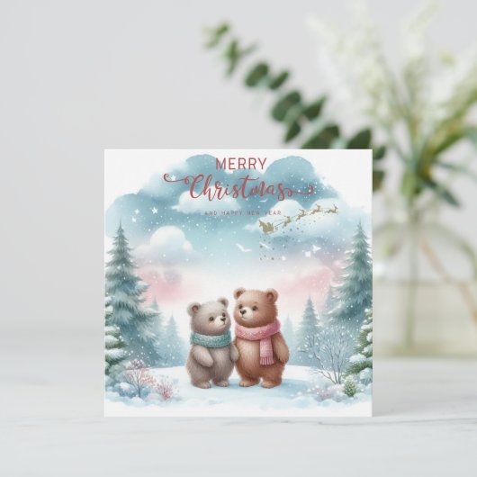 クリスマスに森にいるかわいい2匹のクマをカスタマイズ シーズンカード (スタンド正面)