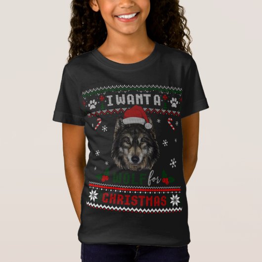 クリスマスに欲しいのはオオカミだけ – Christmas Paj Tシャツ (正面)