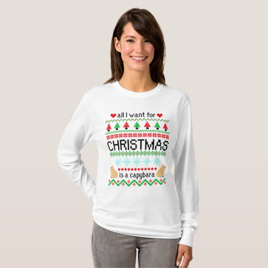 クリスマスに欲しいのはキャピバラの醜いセーターだけだ Tシャツ (正面フル)