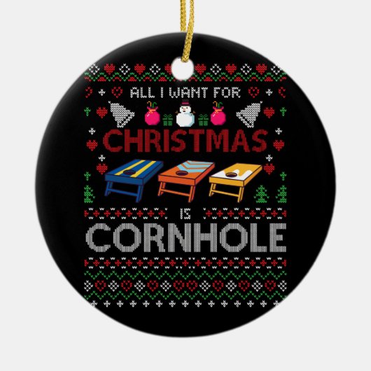 クリスマスに欲しいのはコーンホールディグリーなコーンホール セラミックオーナメント (正面)