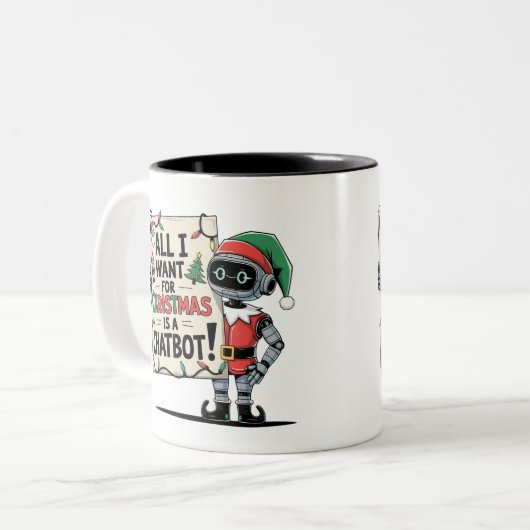 🤖クリスマスに欲しいのはチャットボットのおもしろいミーム ツートーンマグカップ (正面左)