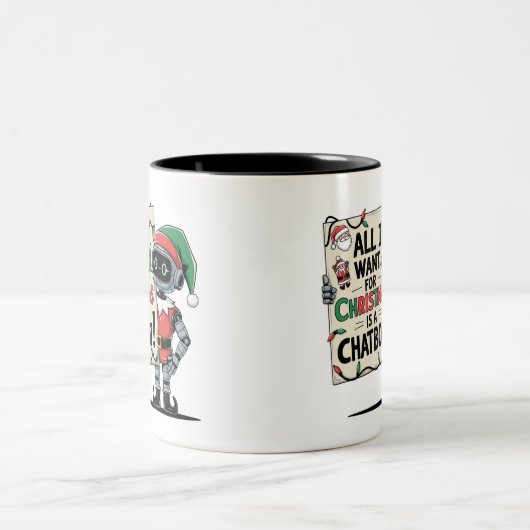 🤖クリスマスに欲しいのはチャットボットのおもしろいミーム ツートーンマグカップ (中央)