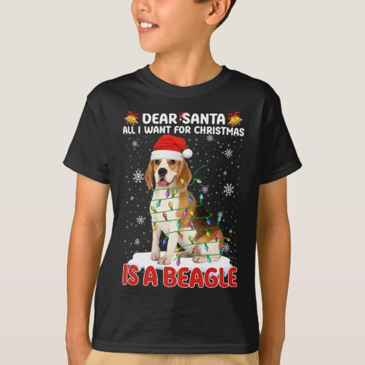クリスマスに欲しいのはビーグルSanta Hat Dog L Tシャツ (正面)