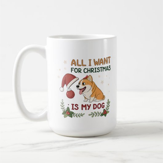 クリスマスに欲しいのは愛犬だけ アート コーヒーマグカップ (左)