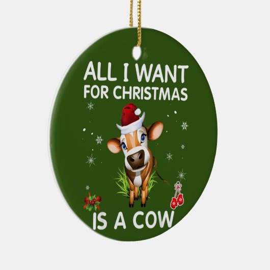 クリスマスに欲しいのは牛のメリークリスマスだけだ セラミックオーナメント (右)