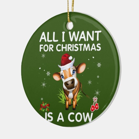 クリスマスに欲しいのは牛のメリークリスマスだけだ セラミックオーナメント (左)