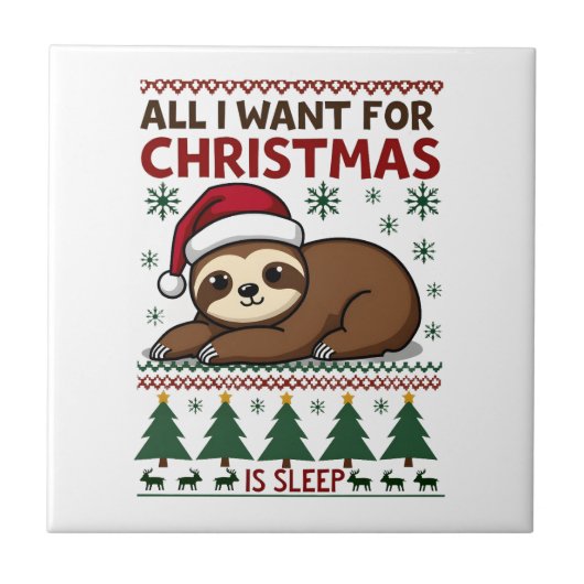 クリスマスに欲しいのは睡眠だけ - おもしろクリスマスパジャマ タイル (正面)