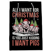 クリスマスに欲しいのは豚醜いセーターだけだ ミディアムペーパーバッグ (正面)