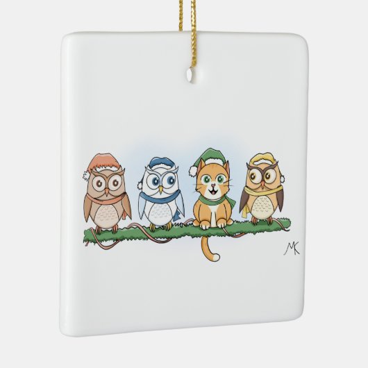 クリスマスに欲しいフクロウとマンガのフクロウ セラミックオーナメント (右)