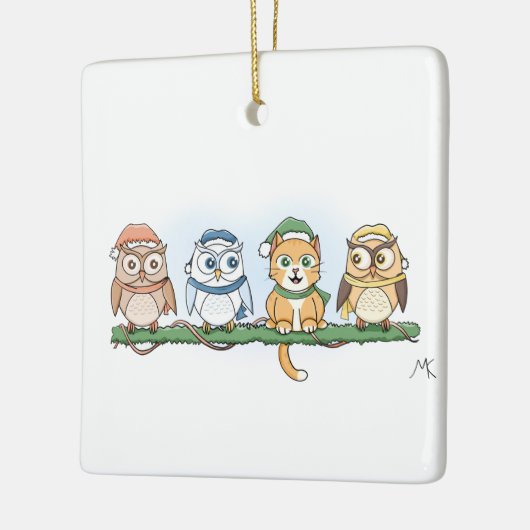 クリスマスに欲しいフクロウとマンガのフクロウ セラミックオーナメント (左)