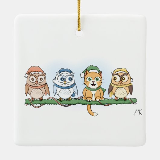 クリスマスに欲しいフクロウとマンガのフクロウ セラミックオーナメント (裏面)