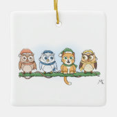 クリスマスに欲しいフクロウとマンガのフクロウ セラミックオーナメント (正面)
