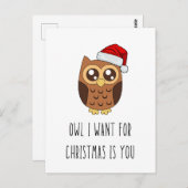 クリスマスに欲しいフクロウ君 – かわいいフクロウデザイン ポストカード (正面/裏面)