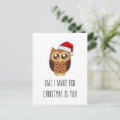クリスマスに欲しいフクロウ君 – かわいいフクロウデザイン ポストカード (スタンド正面)