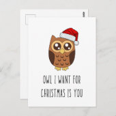 クリスマスに欲しいフクロウ君 – かわいいフクロウデザイン ポストカード (正面/裏面)
