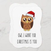 クリスマスに欲しいフクロウ君 – かわいいフクロウデザイン 招待状 (正面/裏面)