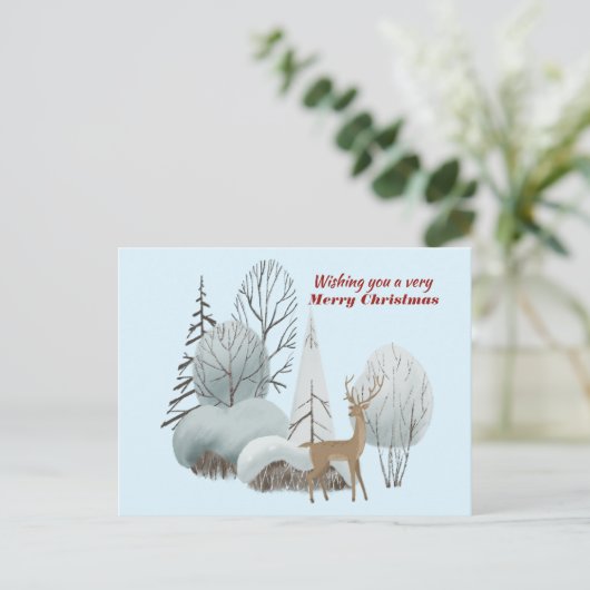 クリスマスに気分を楽しみたい水色の鹿 ポストカード (スタンド正面)