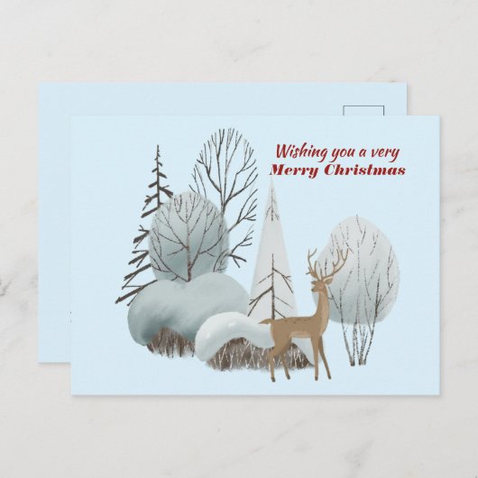 クリスマスに気分を楽しみたい水色の鹿 ポストカード (正面/裏面)