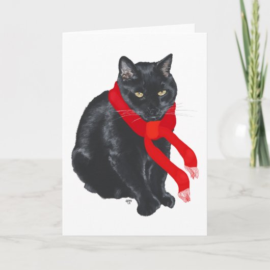 クリスマスに温まる黒猫 シーズンカード (正面)